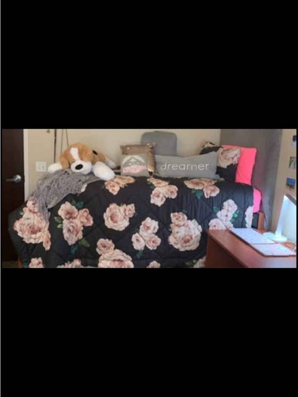 Floral Quilted Comforter Set - Black with Blush Rose Print pottery barn Twin XL - Picture 2 of 3
